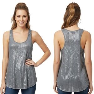 BCBG Maxazria Tank Top Size‎ S Grey Sequin Racerback Pullover Party Glam